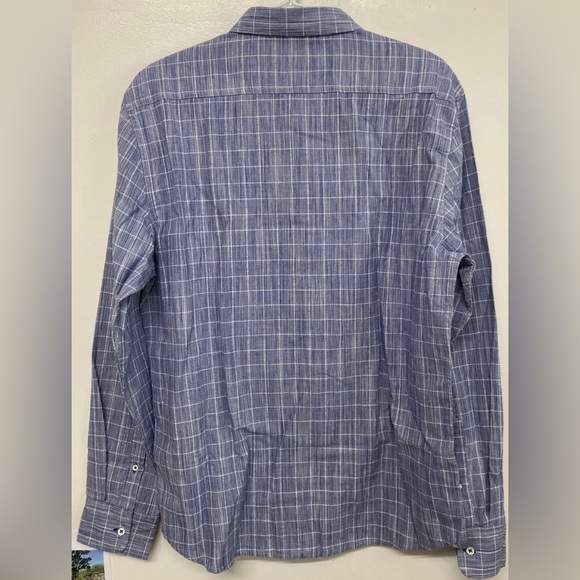 Flag & Anthem Mens Plaid Shirt Button Up Medium White Navy Blue Long Sleeve NWT - Picture 2 of 12